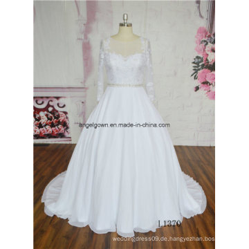 White Long Sleeve Lace Satin Elfenbein Heißer Verkauf Ballkleid